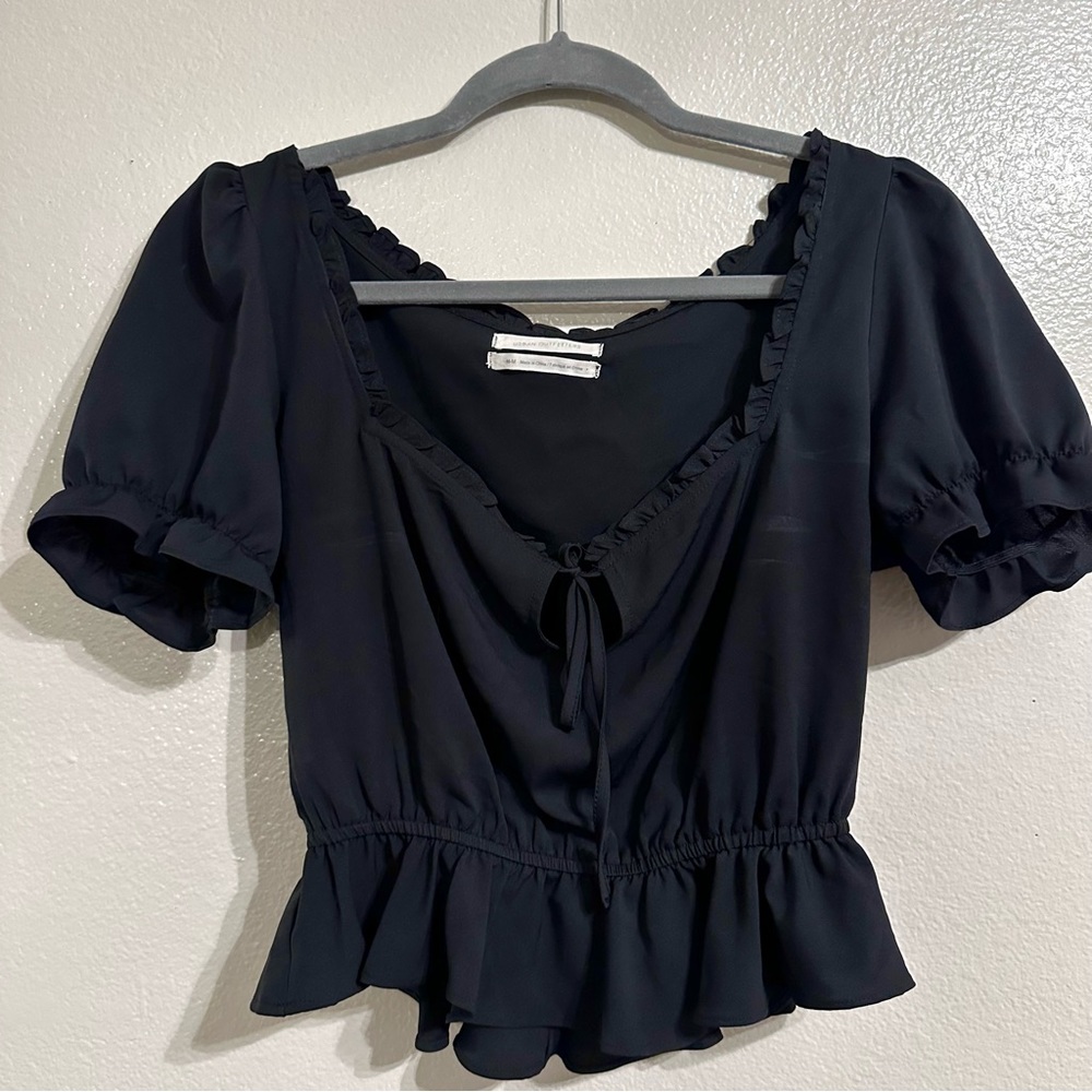 Black Urban Outfitters Babydoll Crop Peasant Top